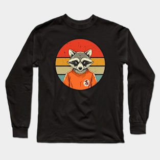 vintage raccoon retro sunset raccoon lover Long Sleeve T-Shirt